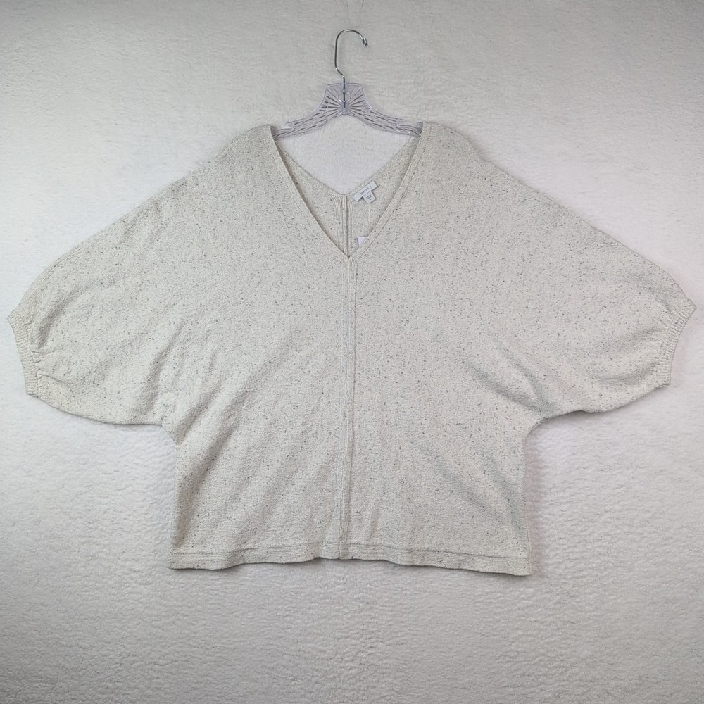 NWT J Jill‎ Pure Jill V-Neck Sweater Size XL Speckled 3/4 Dolman Sleeve Cream